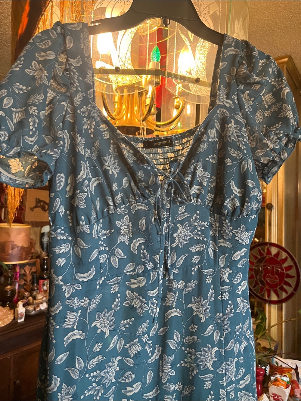 Teal Floral Tie-Front Dress